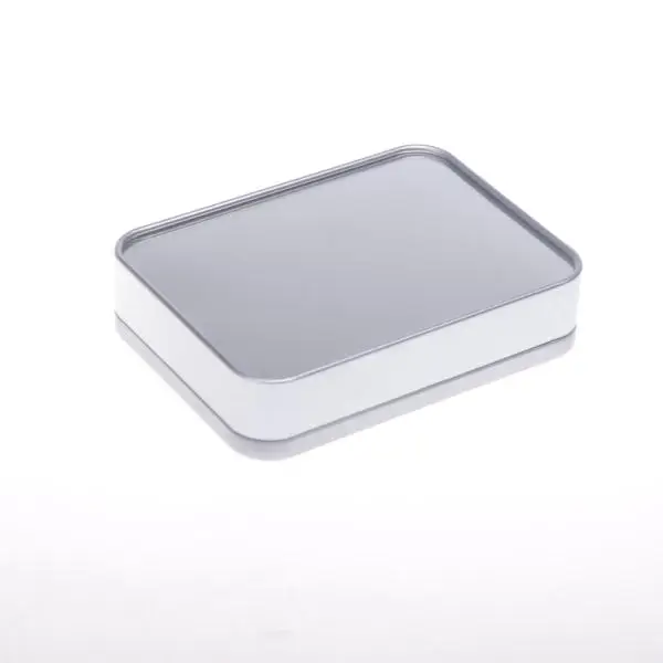 Wholesale tin metal silver box container with window lid factory price cosmetic tin can