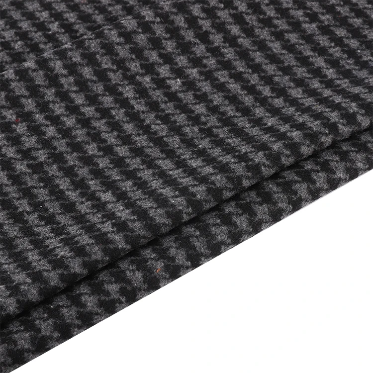 Good Quality Black Grey Wool Blended Woven Custom Tweed Fabric Houndstooth Woolen Fabric For Suit Coat