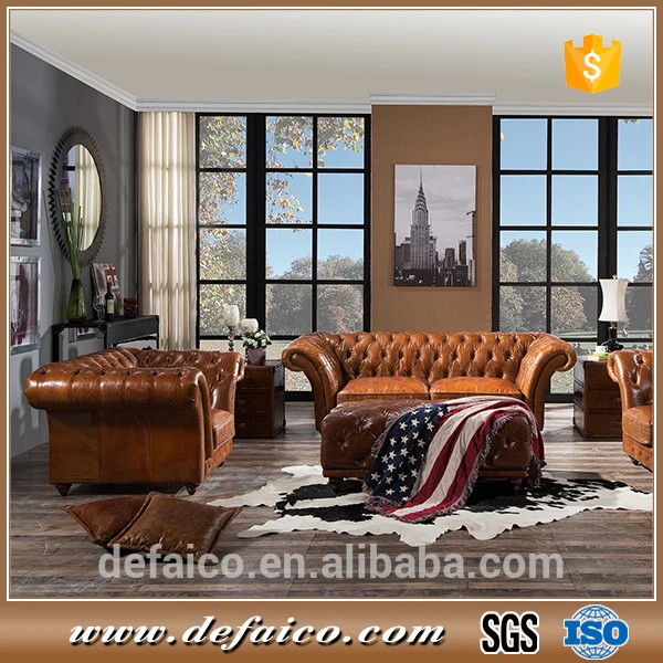  Винтажные диваны для гостиной коричневый кожаный диван Chesterfield