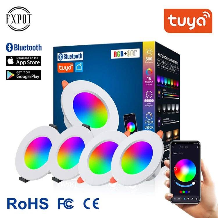 Fxpot Smart Led Downlight дешевая цена Alexa Внутреннее освещение Bluetooth управление затемнением 9 Вт 10 15 светодиодный умный RGB