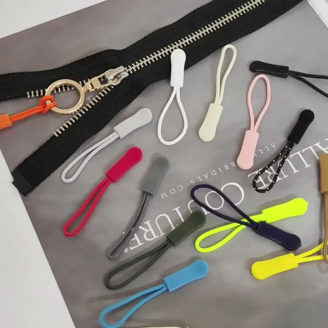 Auto-Lock Colored Zipper Cord Plastic Detachable Zipper Head with Rubber Metal Material for Shoes Garments Tents Home Textiles