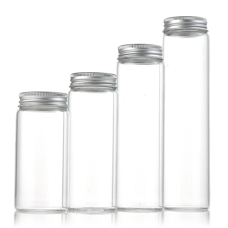 IBELONG Clear 47mm 50ml 60ml 100ml 150ml 200ml Tubular Glass Vial Tube Bottle with Aluminum Screw Cap