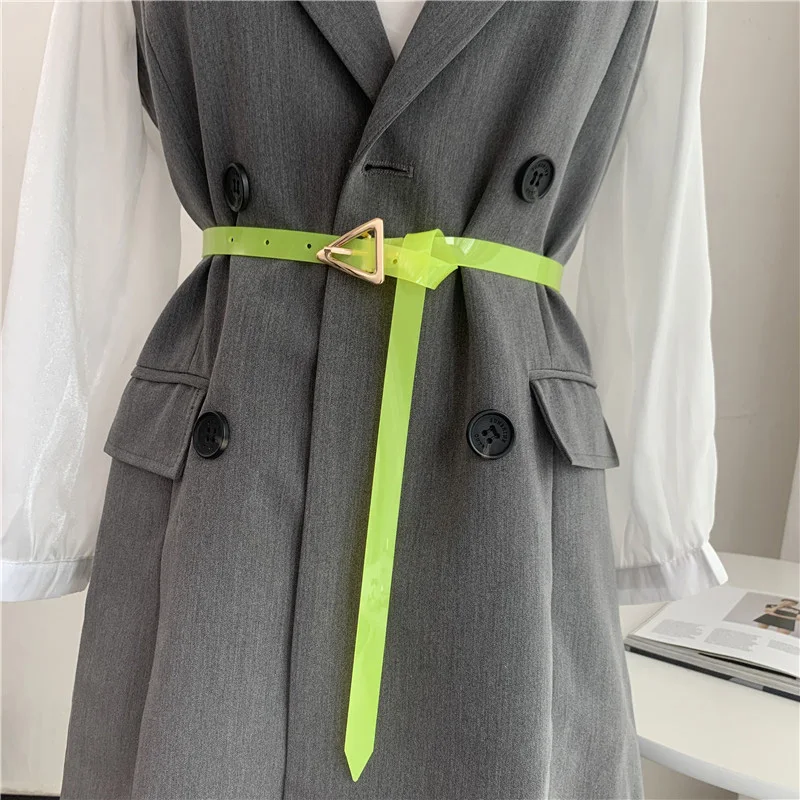New Design Women PVC Transparent Thin Belt Triangle Pin Buckle Waist Strap Harajuku Trouser Jeans Dress Lady Clear Belts