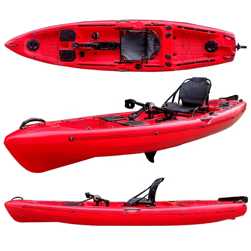 12ft Motor pedal drive single fishing no inflatable kayak3.85M 1 Person Pedal Fishing Kayak With Drive System For Sale