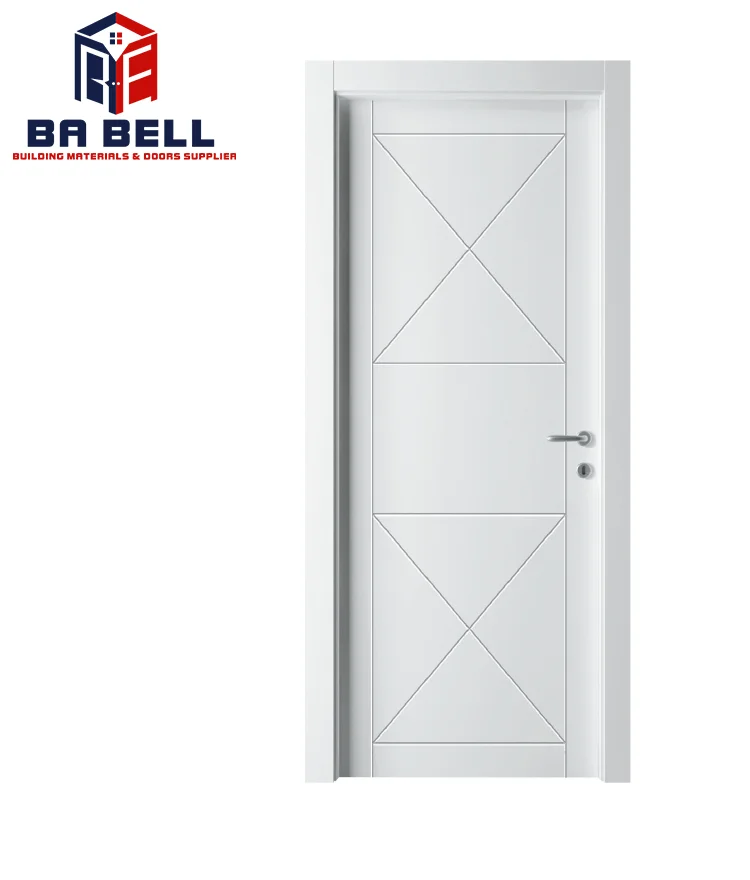 Simple Line Door Design Wood frame  Hotel Room Composite Primer Painted White Custom Interior  Doors