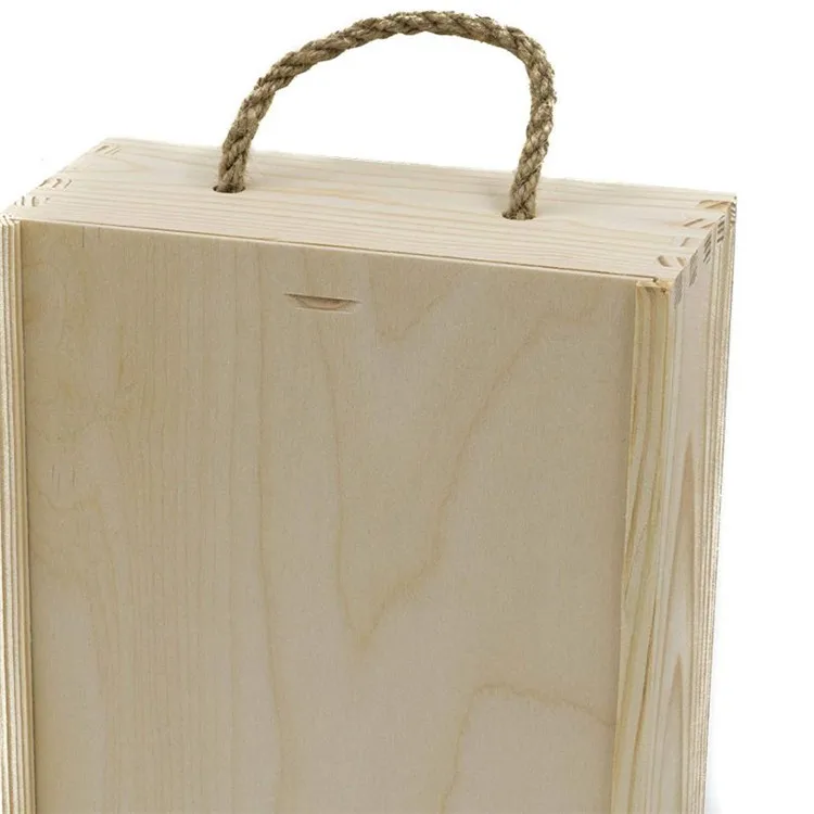 High quality factory natural pine texture strong 2 bottle wine wood box
