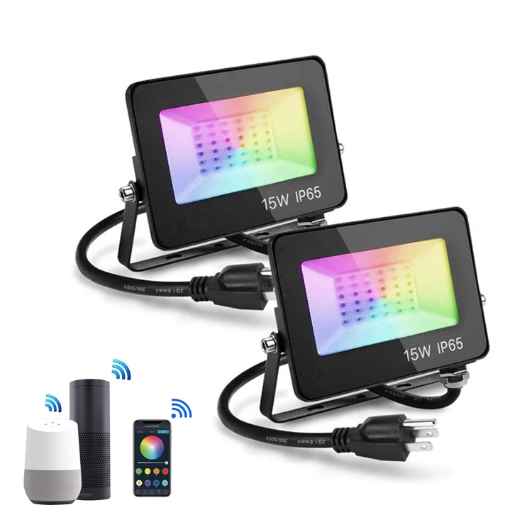 IP65 Waterproof RGBW Color Changing Smart Tuya Wifi 15W RGB LED Flood Light