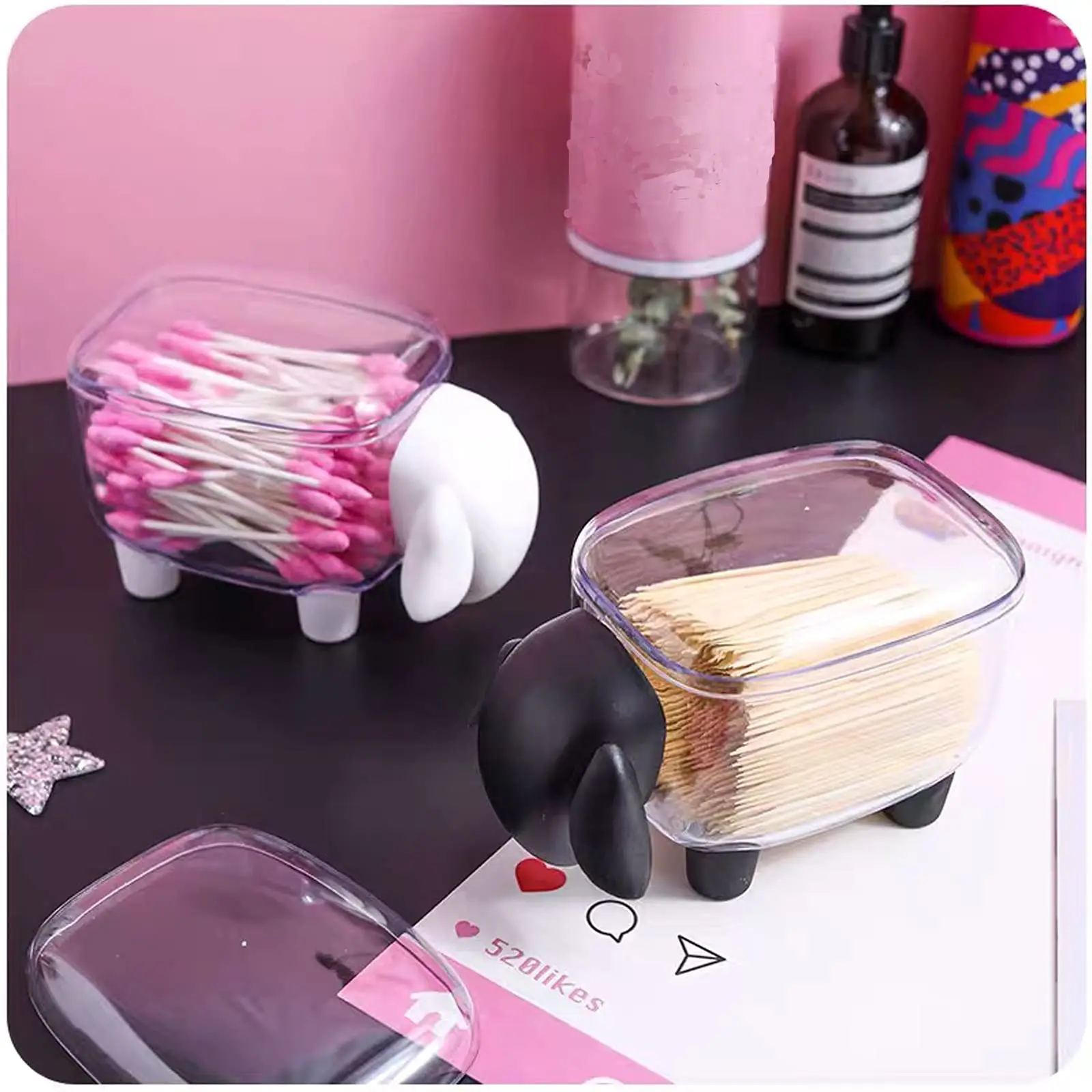 Acrylic Cotton Ball Holder Containers Storage Organizer Set Bathroom Vanity Storage Canister Qtip Holder Dispenser Plastic PS