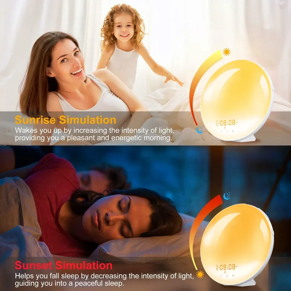 New Hot Sale Wake-up Lamp Sunrise Alarm Clock for Kids Adults Bedrooms with Speaker FM Radio