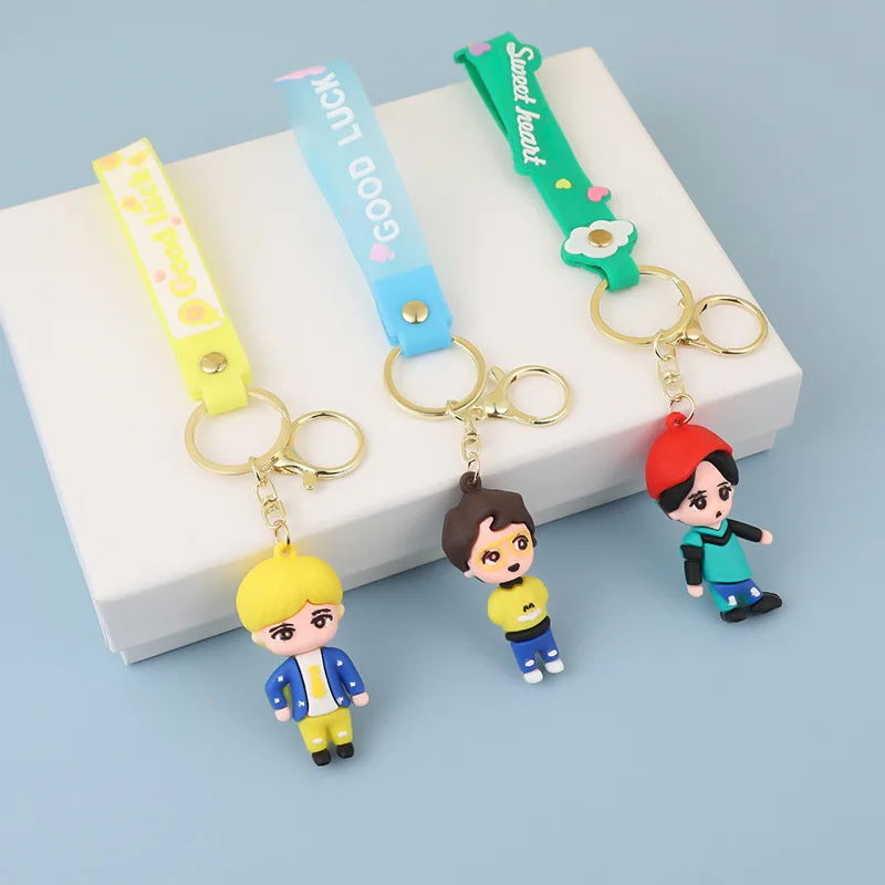 JM 7Pcs Bangtan Boys Keychain Epoxy Buckle Three-Dimensional Cartoon Accessories Pendant Mobile Phone Bag Daily Wear Ornaments