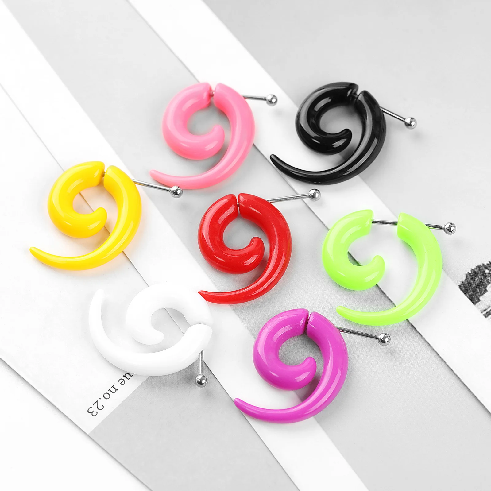 NUORO Colorful Acrylic False Spiral Ear Stretcher Gothic Punk Non Piercing Ear Gauges Expander Steel Screw Tunnel Plugs