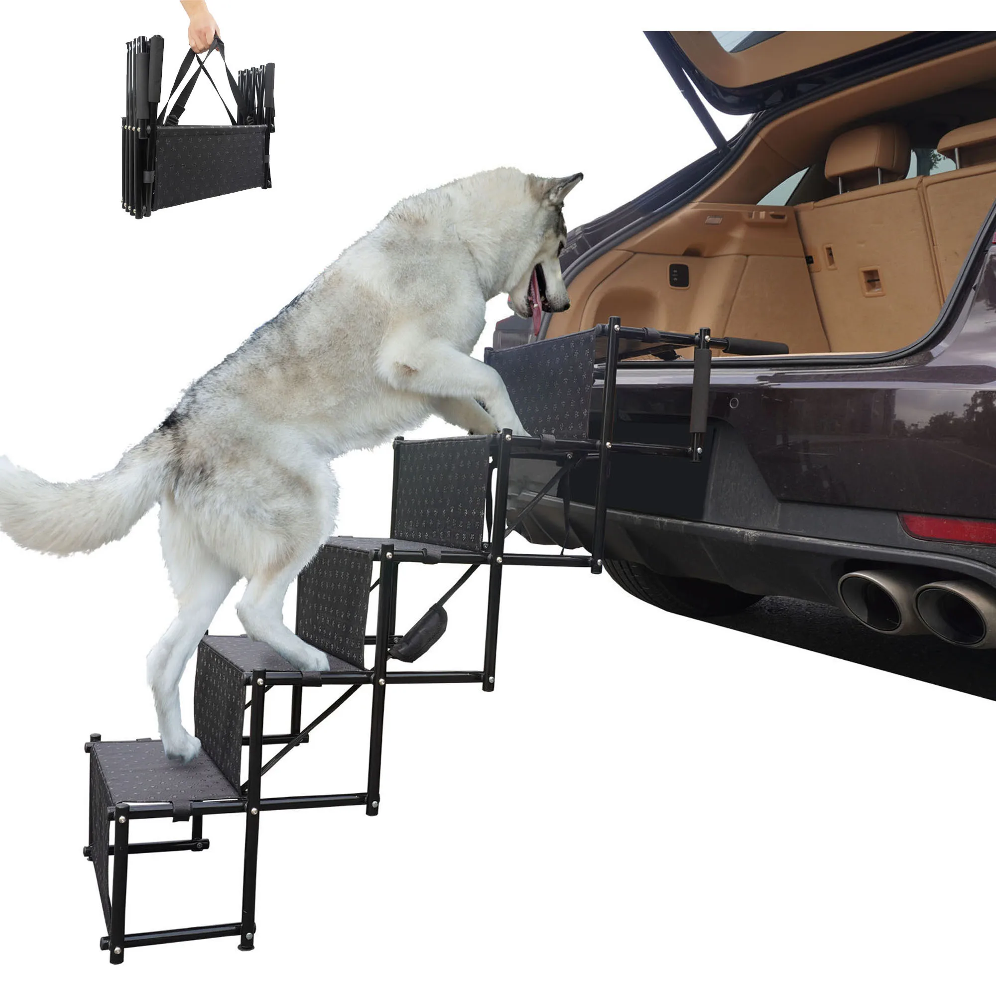 CANBO 5-steps foldable pet ramp stair portable dog car steps folding dog ladder for cars