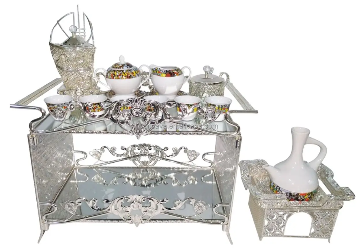 2021 new arrival habesha ethiopian metal coffee rekebot table set with cups