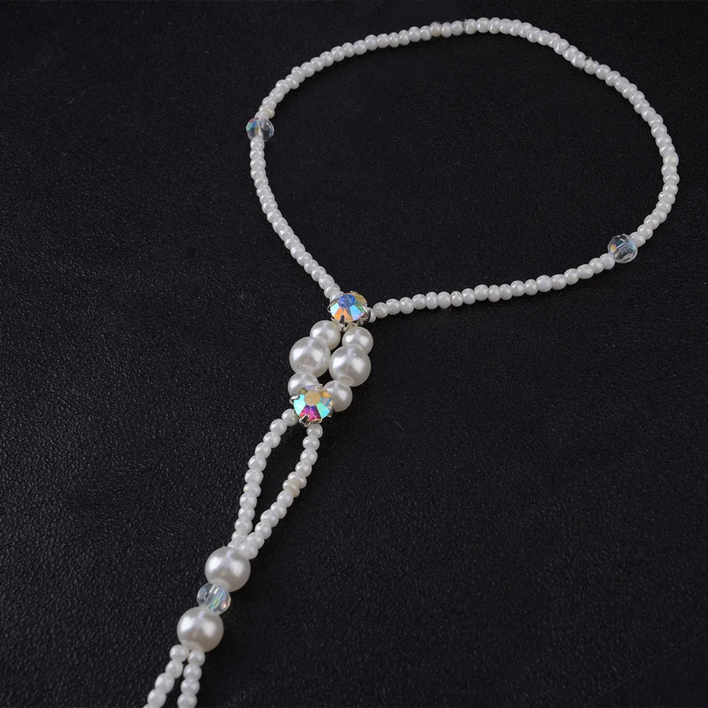  European Style Delicate Wedding Jewelry Colorful Rhinestone Pearl Anklets Toe Ring Sexy Ankle