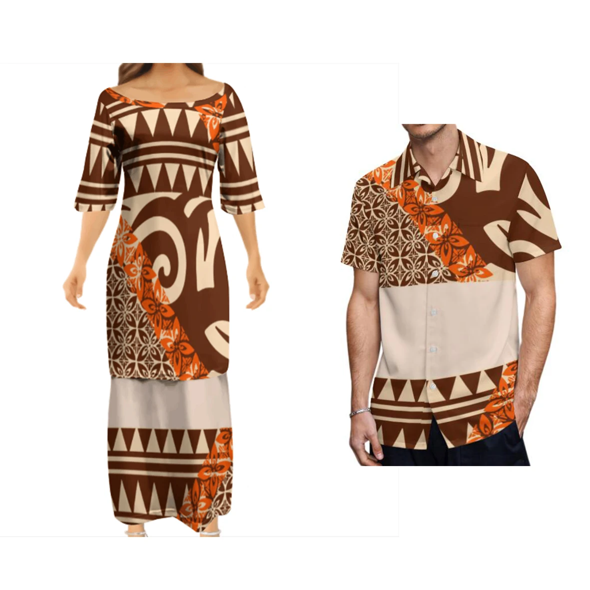 No Minimum Pacific Island Art Breathable Lady Puletasi Dresses And Men Aloha Shirt Tonga Polynesian Tattoo Designs Couple Suit