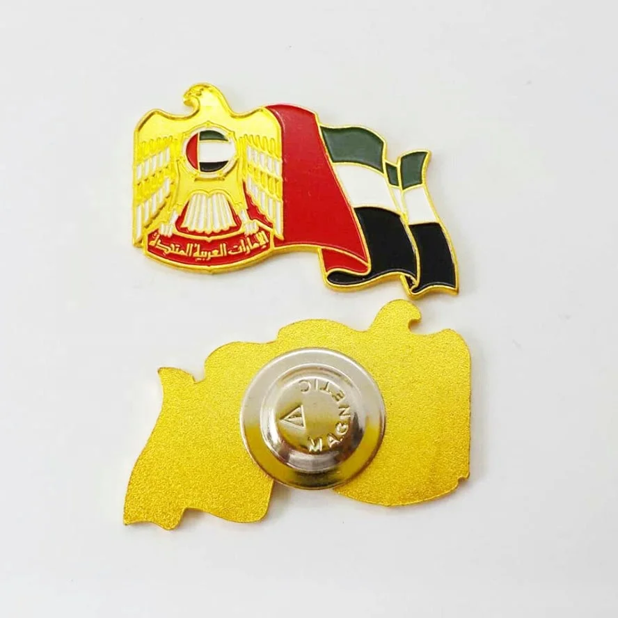 Ready to ship UAE United Arabia Emirates National flag pin badge, Hot sales custom soft enamel UAE national day magnet lapel pin