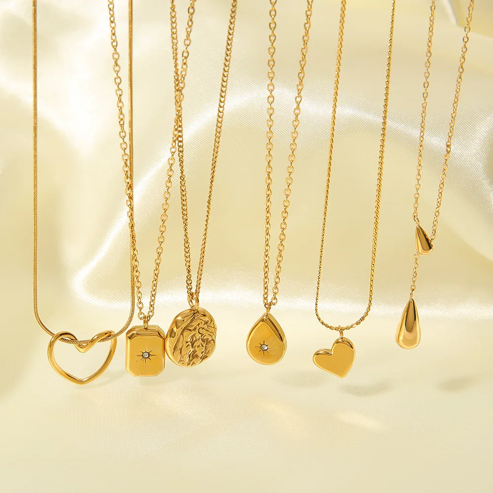 Shaped Love Drop Pendant jewelry Zircon Lava necklace jewelry Stainless steel jewelry necklace