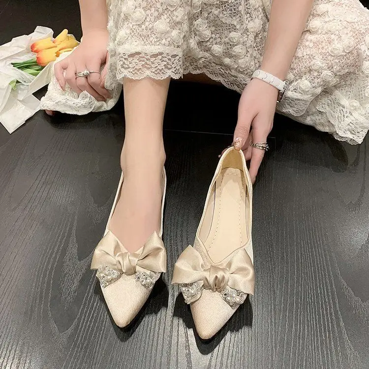 Cheap china wholesale fairy pearl bow flat comfortable slip on shoes lady ballet flats summer pumps