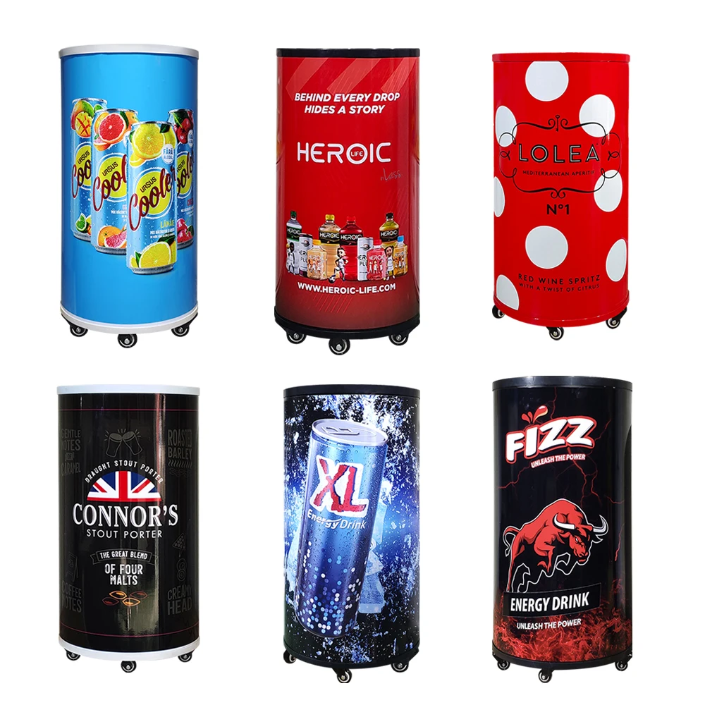 Meisda SC77Y Mobile Round Barrel Beer Can Cooler 77L Beverage Display Commercial Refrigerator with Compressor