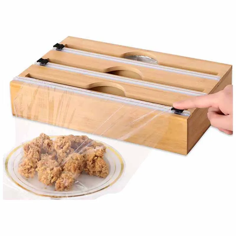 3 in 1 Aluminum Tin Foil ,Cling Film,Wax Paper and Plastic Wrap Dispenser with Slide Cutter & Labels