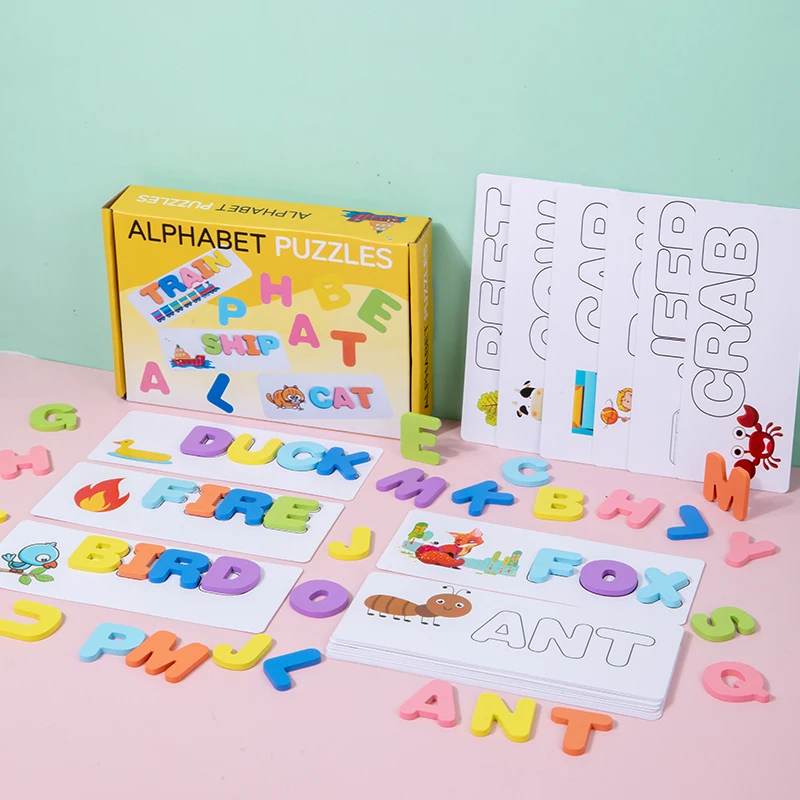 Wooden word game for children 26 capital English letters early education puzzle cognitive English practice toys