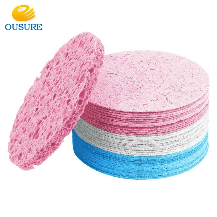 Natural Wood Original Pure Eco Friendly Women Girls Facial Face Wash Deep Clean vegetable cellulose sponge block for cleaning