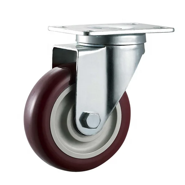 4 inch Plate Swivel Caster Wheels 120kg Medium Duty Castors with red Polyurethane cart wheels