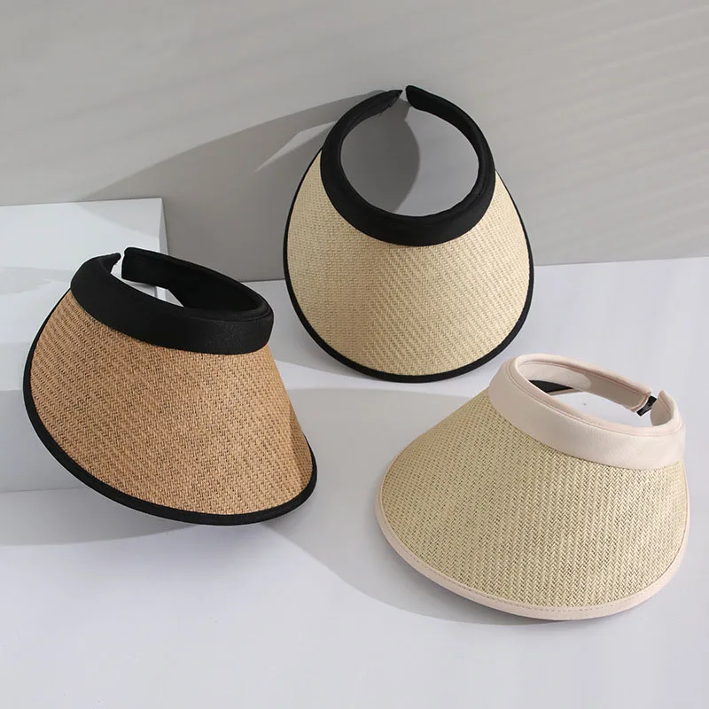 Simple Fashion Summer Women Straw Woven Topee Hoop Visor Hat