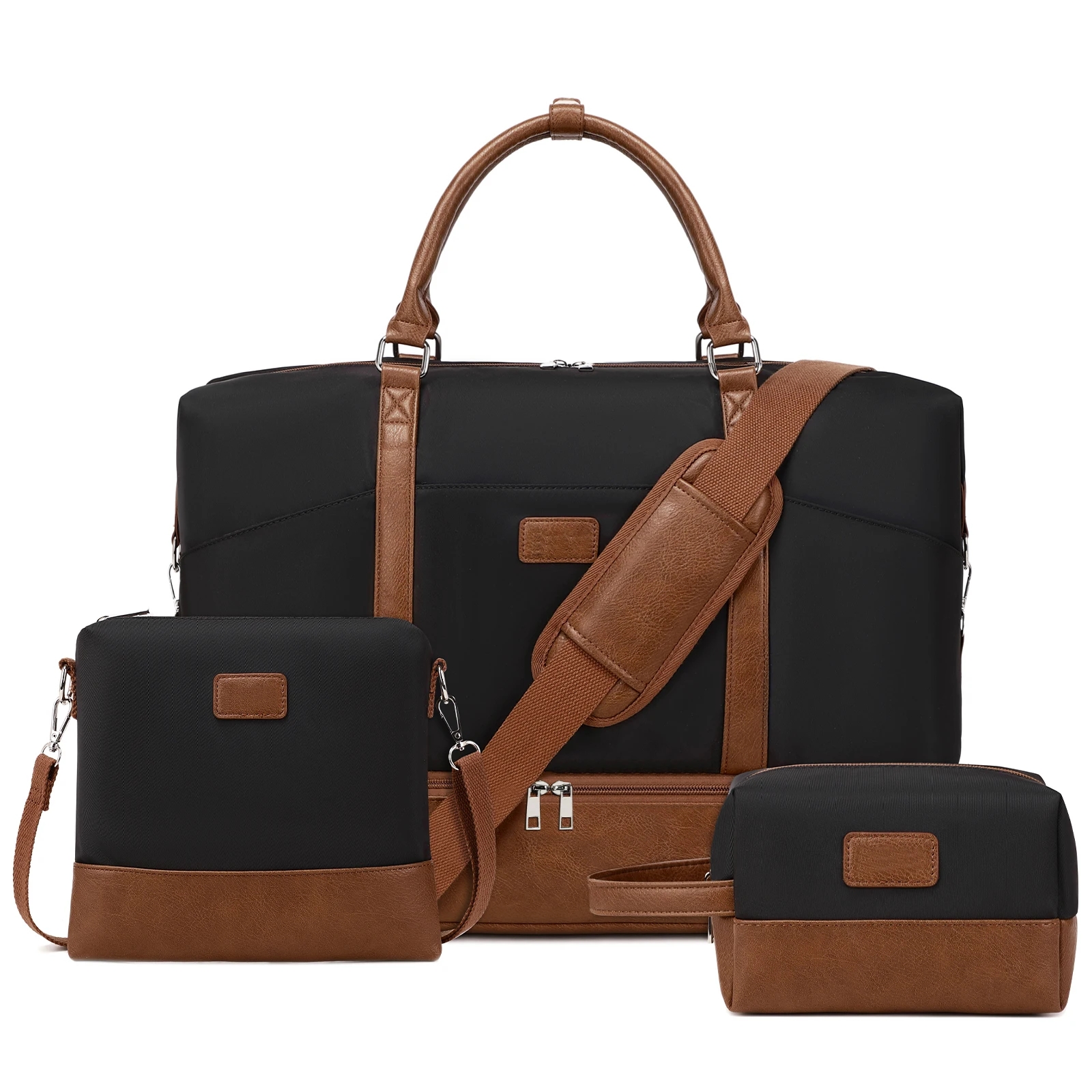 Fashion outdoor travel tote bag for woman garment travel overnight pu leather canvas duffle bag plane travel bag