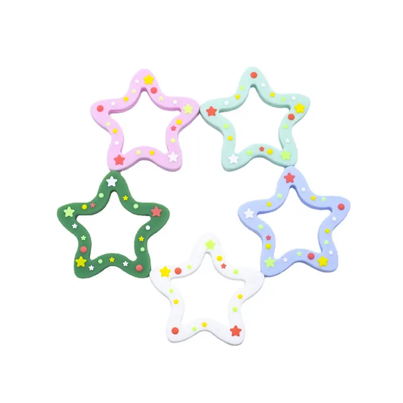 2023 New Customized Baby Teething Chewers Products Bpa Free Christmas Teeth Stars Soft Silicone Teether Baby