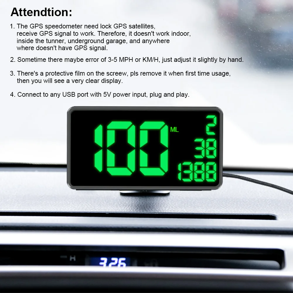 VJOYCAR C1090 Big Display 6.2inch Universal Digital GPS Speedometer MPH Odometer for Car