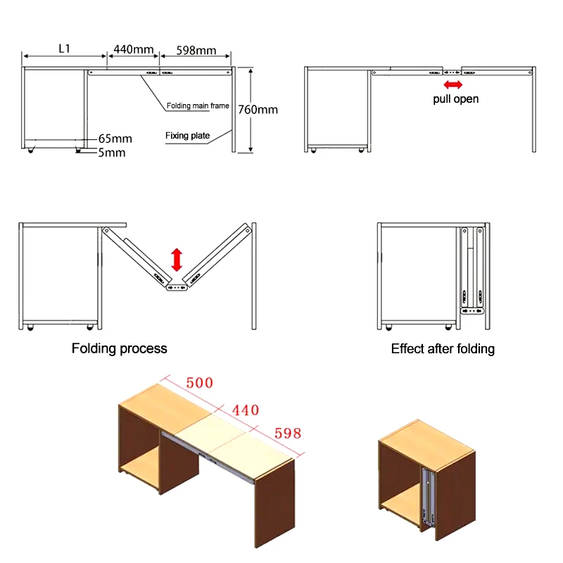 Manufacturer folding invisible table hinges hardware accessories telescopic multi-function dining table functional brace