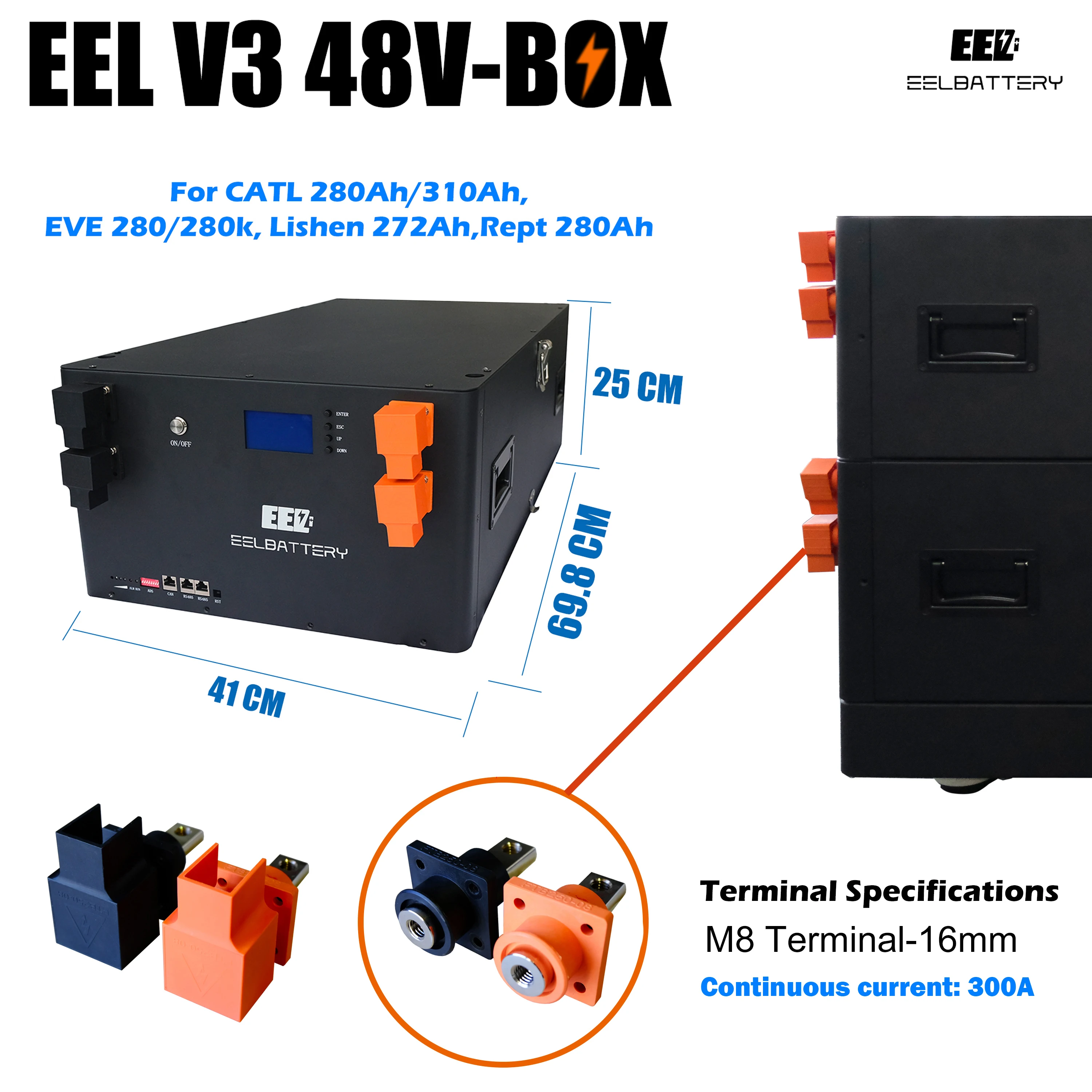 EEL V3 280 DIY Battery Case With 48V 16S Bluetooth BMS For Server Rack 15kwh 280Ah 320Ah Balance Lifepo4 Stackable  Battery Box