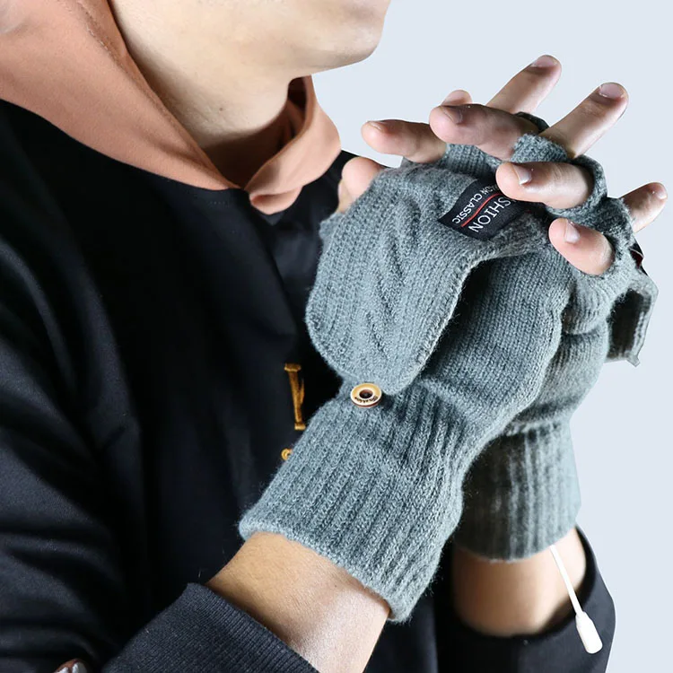 Winter USB Charge Double Sides  Needle Touch Screen Heating Finger Knitted Mittens