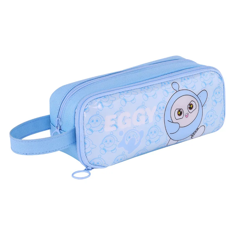 New Cartoon Cute Cocoa Egg Double Layer Transparent Pencil Case Large Capacity Stain Resistant Pencil Stationery Box