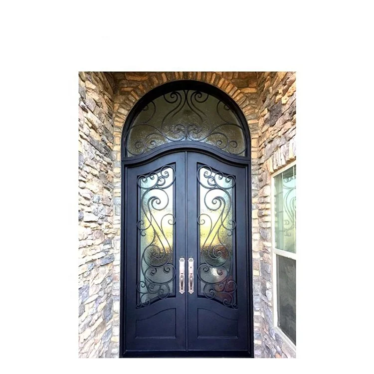 Modern Design Double Exterior Steel Security Doors For Home Villa Iron Gate Design Glass Entry Door