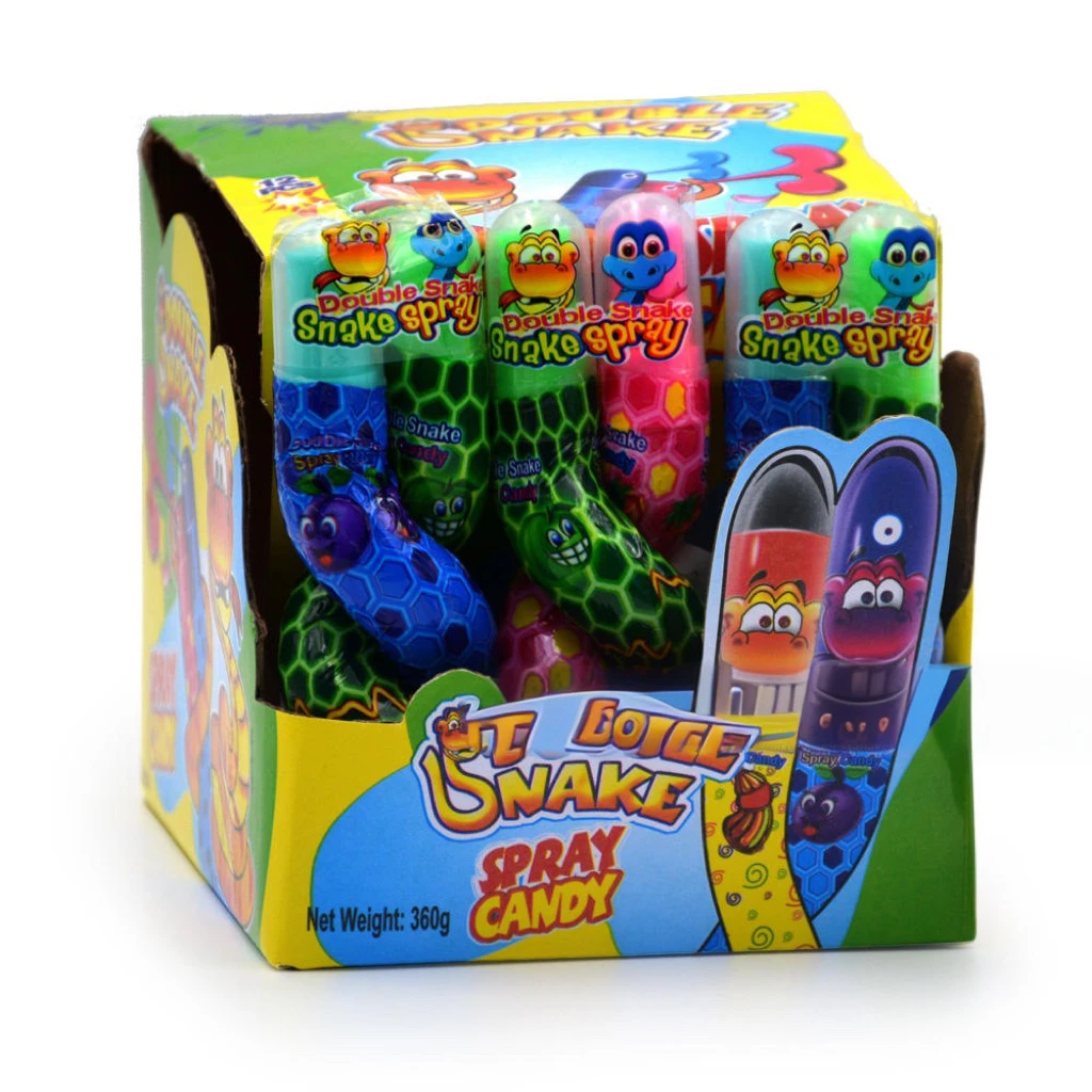2024 OEM candy toys funny pop snake shape fruit  flavors liquid spray candy with toys