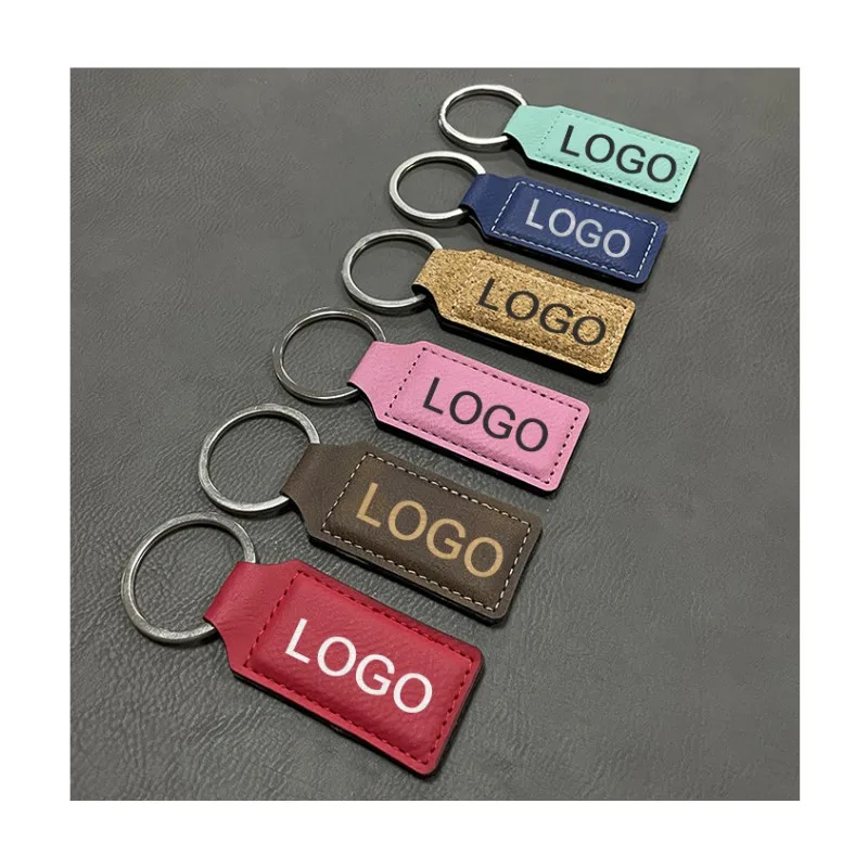 Laserable Leatherette Pu Leather Keychain Rectangle Circle Oval Shape Luxury Blanks Keyring For Laser Engraving