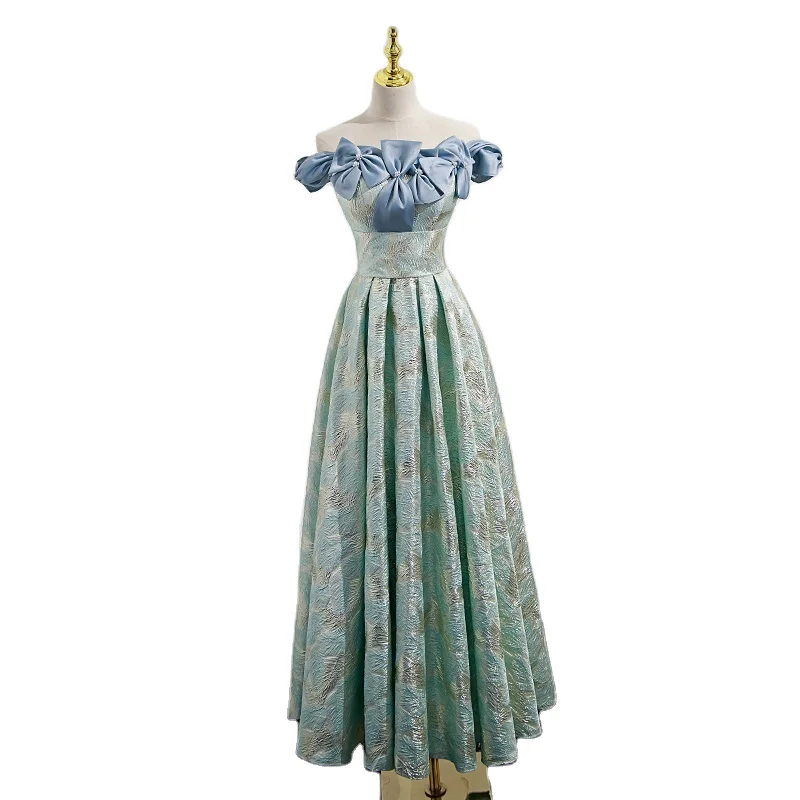 Оптовая продажа высококачественное зеленое жаккардовое женское платье со шнуровкой сзади вечернее для особых случаев Vestidos De Noche