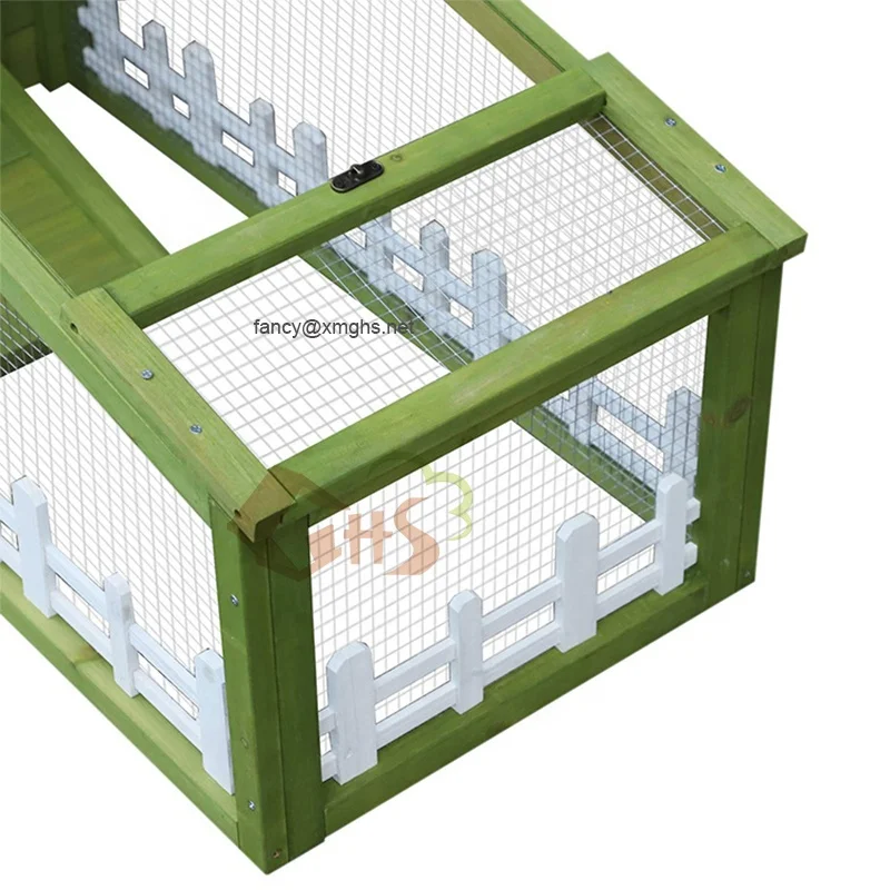 middle size customized fast delivery green and white fir wood cedar metal wire rabbit hutch small animal cages