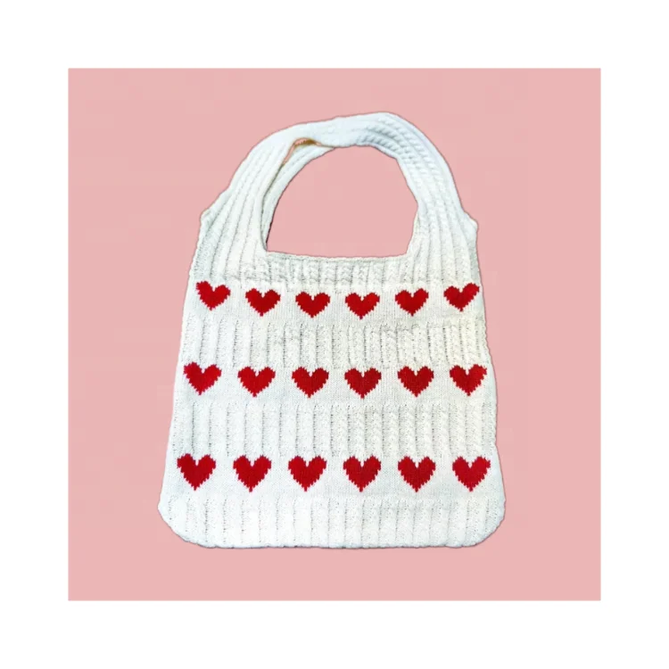 Moyamiya 2024 new hot selling Woven Crochet Knitted Hand Tote Bag Red Heart Shopping handbag holiday beach bags