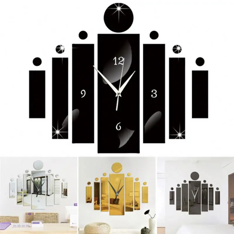 3D Modern Style Self-adhesive Acrylic Mirror Wall Clock DIY Wall Sticker Clock for Home Decoration
