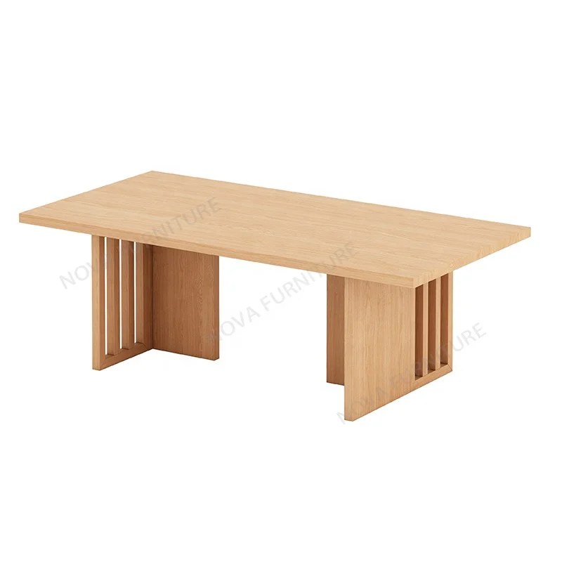 NOVA Sitting Room Furniture Tea Table Rectangular Oak Veneer Coffee Table With Wooden Wide Solid Legs