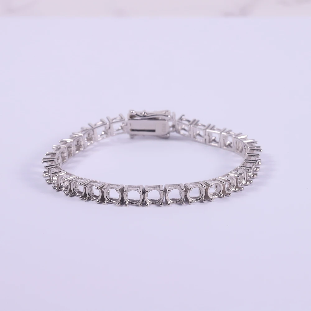 Abiding Custom 2mm 3mm 4mm 5mm 6mm 925 Sterling Silver Diamond Tennis Bracelet Mounting Semi Mount Bracelet for DIY Jewelry