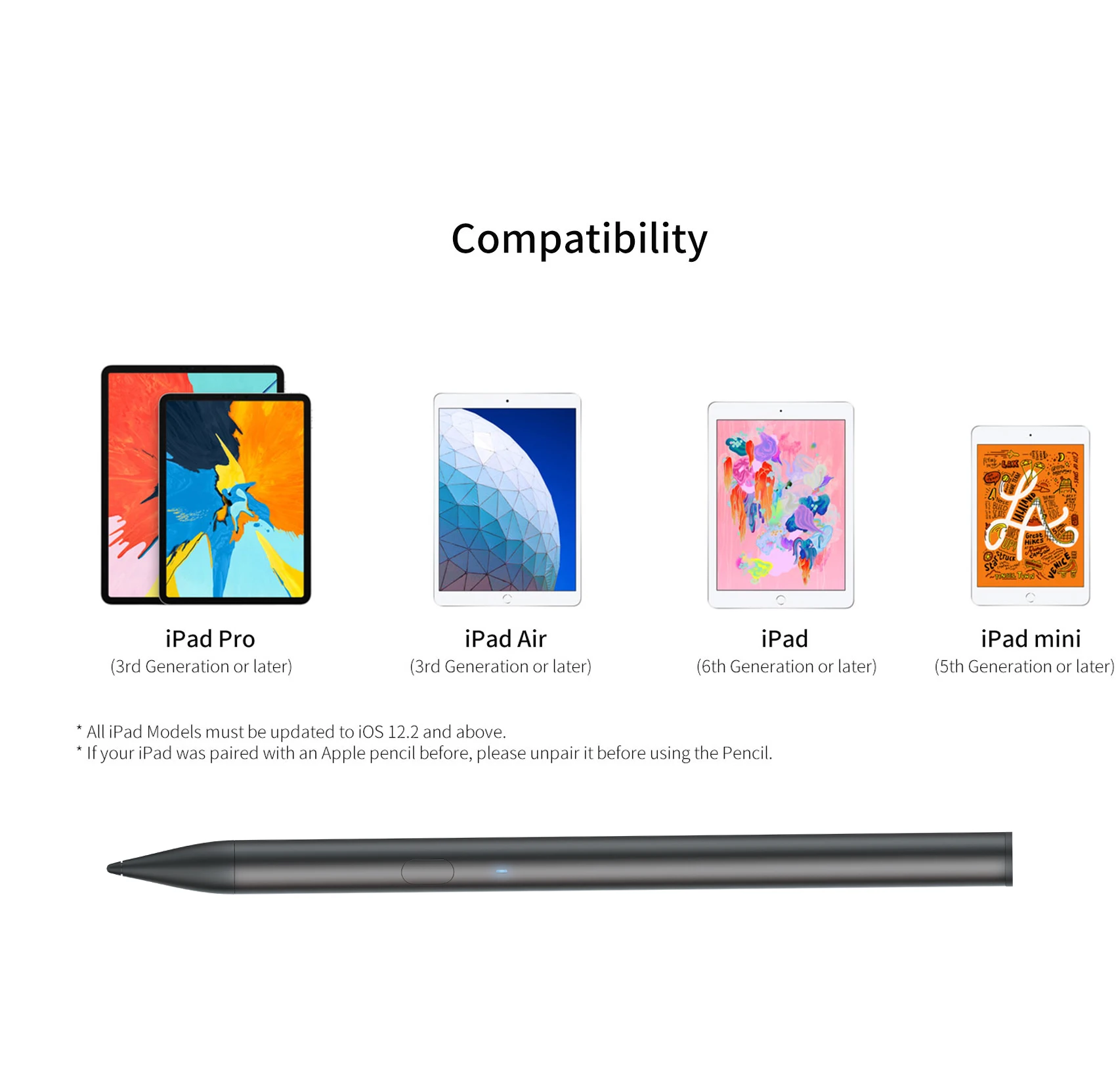 Стилус-карандаш penовальной формы для iPad перезаряжаемая ручка поддерживает 12 часов непрерывного использования и 365 дней в режиме