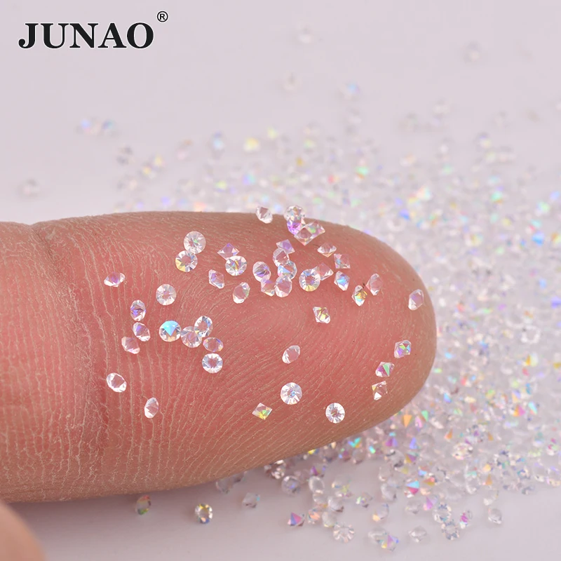JUNAO 1.0mm 1.2mm Pointback Dust Crystal Strass Glitter Mini Transparent AB Glass Pixie Rhinestones For DIY Nail
