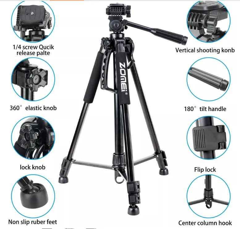 zomei Lightweight Tripod ZM1200 Camera Tripod stand for phone, ring light with tripod smartphone