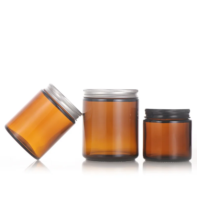 Whole Sale 20g 30g 50g 100g Amber Glass Cosmetics Jar with Aluminum Cap for Lotion Cream Candle