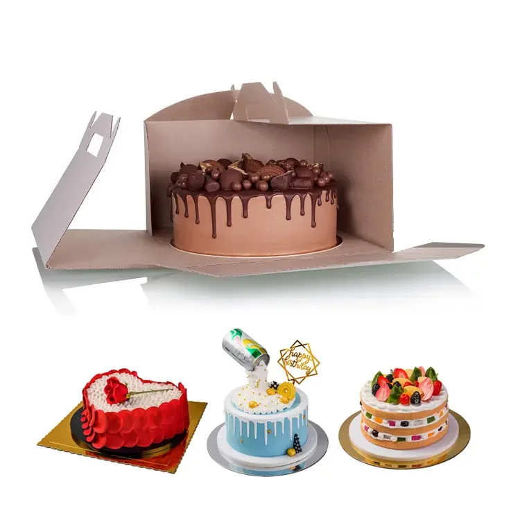 10 Inches Cake Bakery Packaging Box White High Quality Paper Box with Handle Cake Board and Window Cake Package