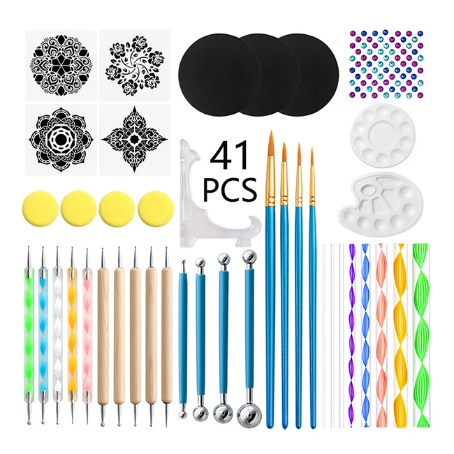 Mandala Dotting Tools Painting Kit 41Pcs Pen Dotting Tools Mandala Stencil Ball Stylus Paint Tray for Painting Rocks,Wall Decor